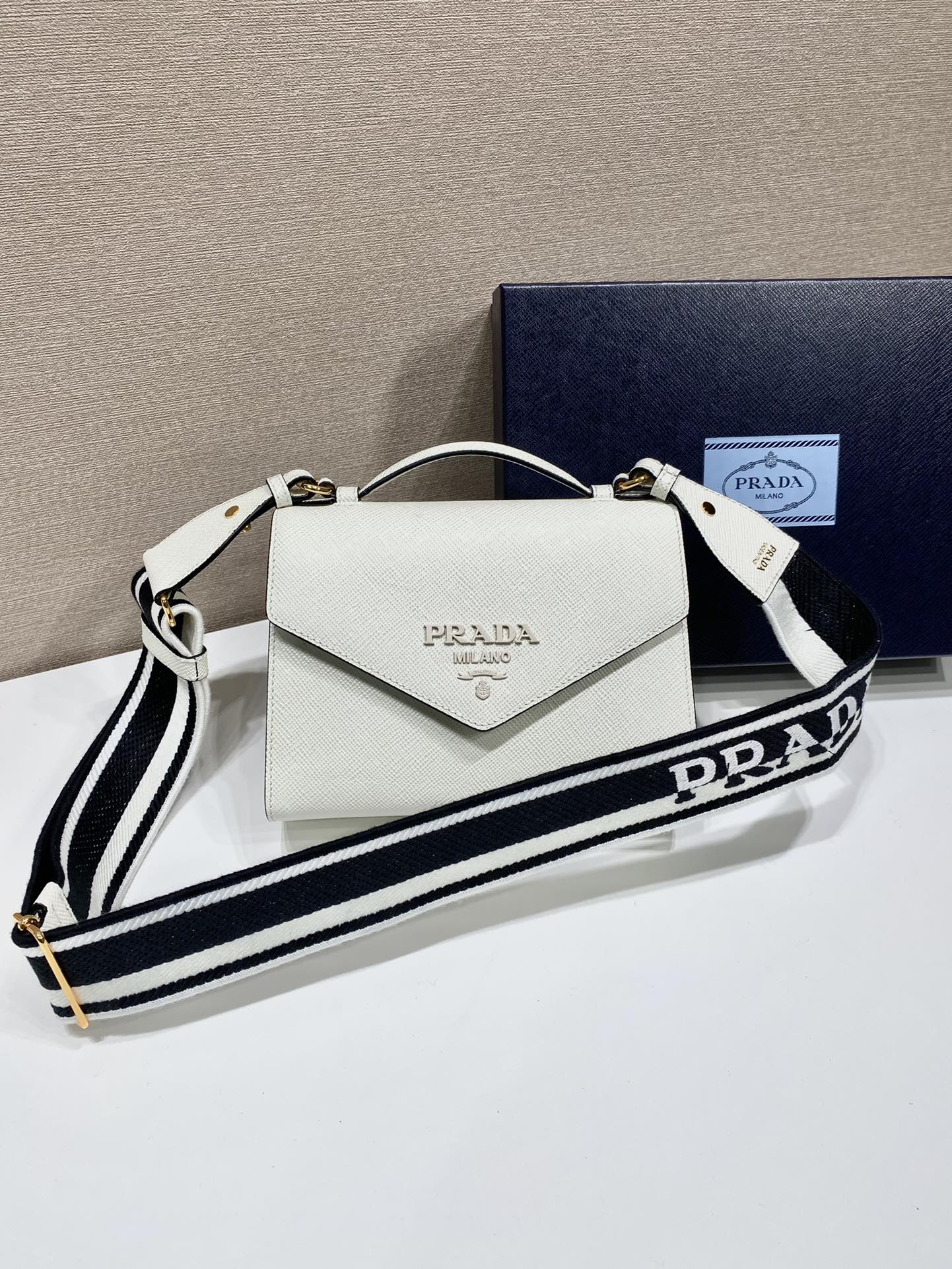 Prada Monochrome Saffiano Leather Handbag Bag Tote White 1BD317